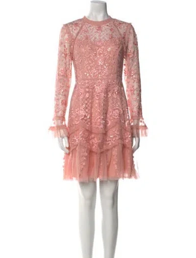Pre-owned Needle & Thread Lace Pattern Mini Dress In Pink