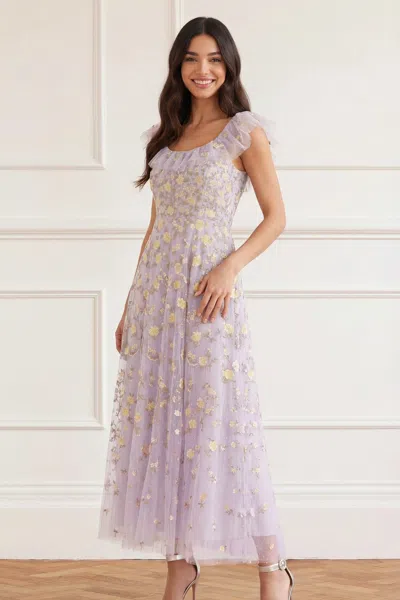 Needle & Thread Lea Ditsy Ankle Gown In Purple