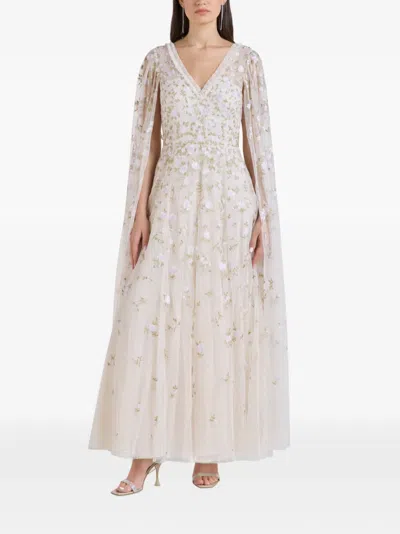 Needle & Thread Lea Ditsy Floral-embroidered Cape-sleeve Maxi Dress In White
