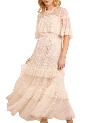 Needle & Thread Leila Dot Tiered Cape Ankle Gown In Pink