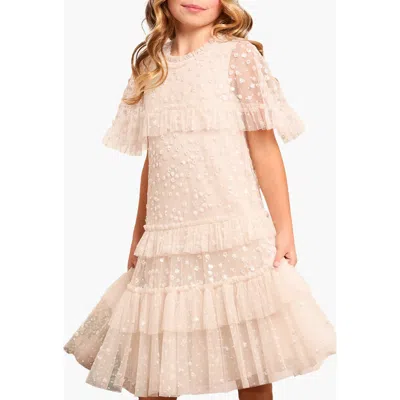 Needle & Thread Leila Dot Tiered Cape Kids Dress In Neutral