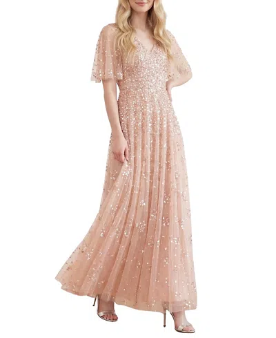 Needle & Thread Leila Dot V-neck Cape Ankle Gown In Neutral