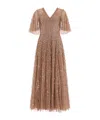 Needle & Thread Leila Dot V-neck Cape Ankle Gown In Brown