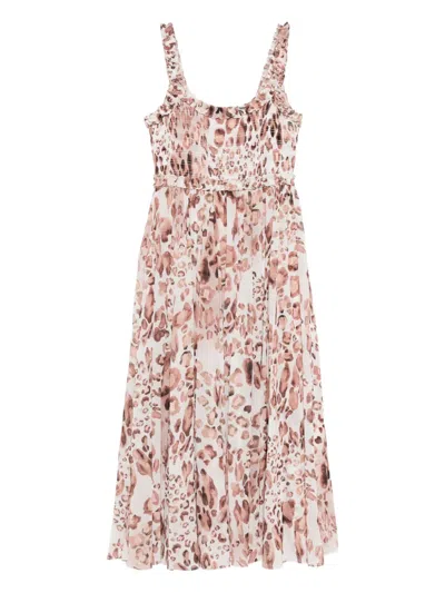 NEEDLE & THREAD LEOPARD SMOCKED GOWN