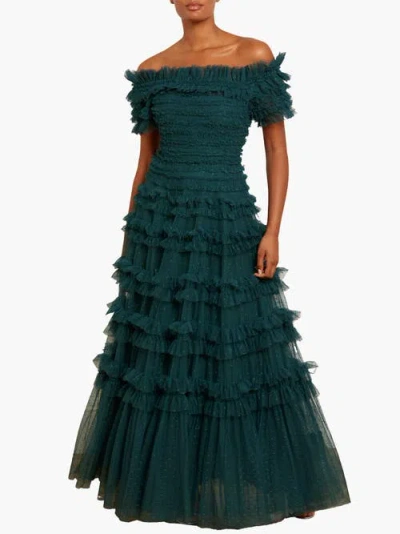 Needle & Thread Lisette Ruffle Off Shoulder Gown In Green