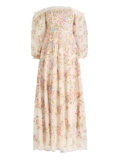 Needle & Thread Lunaria Floral Ruffled Gown In Multi