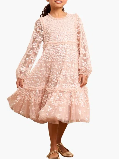 Needle & Thread Maeva Long Sleeve Kids Dress In Pink