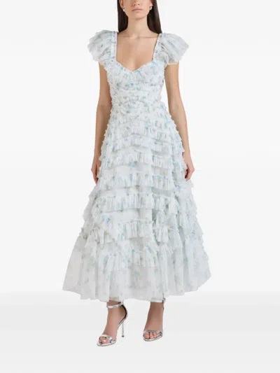 Needle & Thread Magnolia Ruffled Floral-print Maxi Dress In 화이트