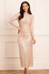 Needle & Thread Malia Turtleneck Ankle Gown In Sand