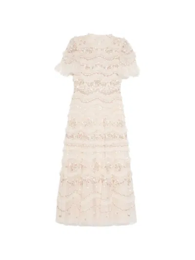 Needle & Thread Marina Ruffled Embellished Dress In Neutral