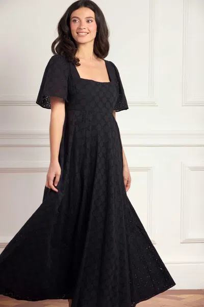 Needle & Thread Marisol Cotton Broderie Short Sleeve Ankle Gown In Black