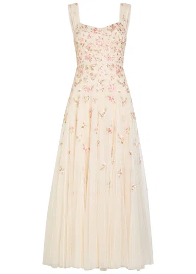 Needle & Thread Mayflower Ditsy Floral-embroidered Tulle Gown In White