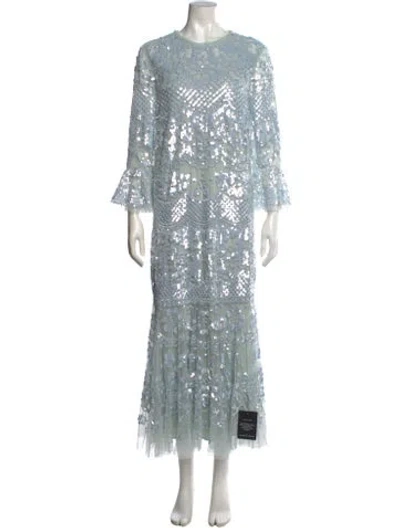 Pre-owned Needle & Thread Mesh Long Dress In Blue/metallic
