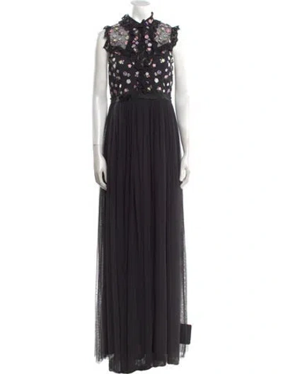 Pre-owned Needle & Thread Mock Neck Long Dress In Black