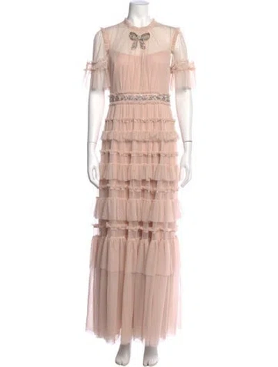 Pre-owned Needle & Thread Mock Neck Long Dress In Neutral