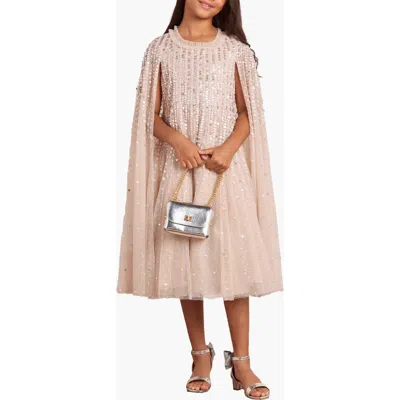 Needle & Thread Moonlight Sequin Cape Kids Dress In Neutral