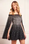 Needle & Thread Moonlight Sequin Cape Micro Mini Dress In Black