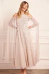 Needle & Thread Moonlight Sequin Cape Sleeve Ankle Gown In Neutral