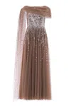 Needle & Thread Moonlight Sequin Draped Gown In Brown