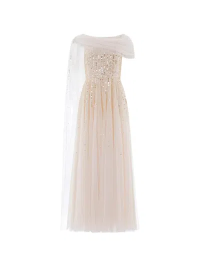 Needle & Thread Moonlight Sequin Draped Gown In Neutrals