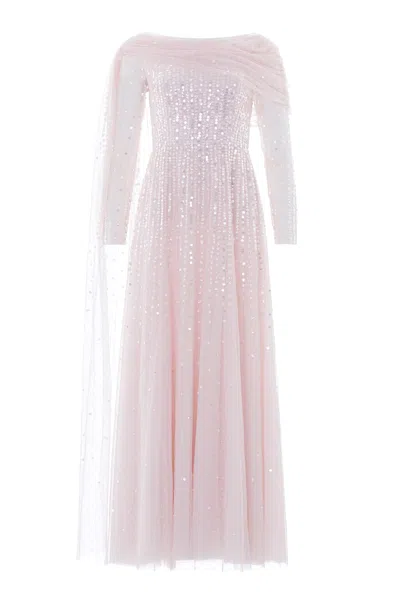 Needle & Thread Moonlight Sequin Draped Long Sleeve Gown In Pink