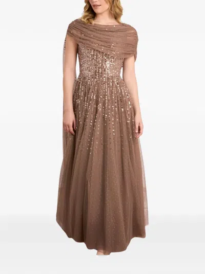 Needle & Thread Moonlight Sequin-embellished Draped Gown In Brown