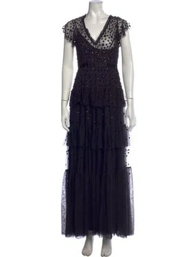 Pre-owned Needle & Thread Nylon Long Dress In Black