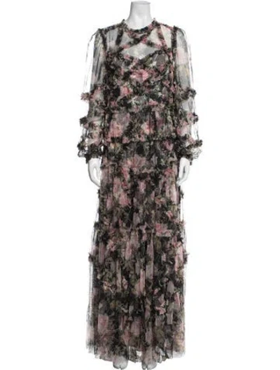 Pre-owned Needle & Thread Nylon Long Dress W/ Tags In Black