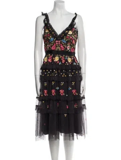 Pre-owned Needle & Thread Nylon Midi Length Dress In Black