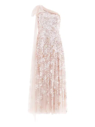 NEEDLE & THREAD ONE-SHOULDER BOW-DETAIL MIDI DRESS