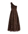 Needle & Thread One-shoulder Ripple Sequined Gown In Brown