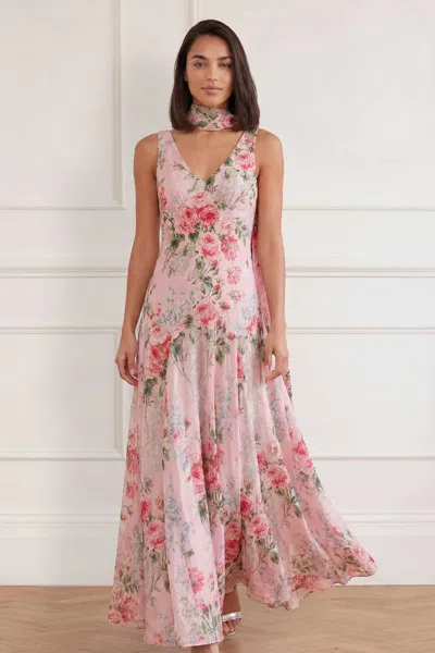 Needle & Thread Palace Garden Jacquard V-neck Gown In Pink