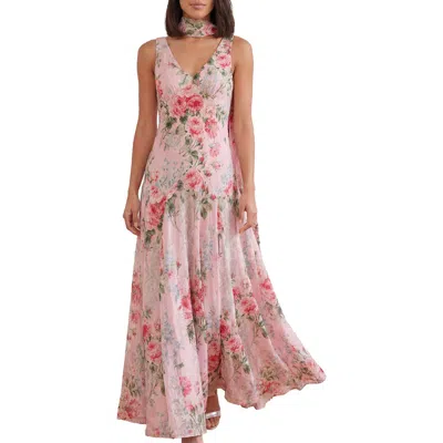 Needle & Thread Palace Garden Jacquard V-neck Maxi Gown In Dusk Pink