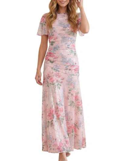 Needle & Thread Palace Garden Sequin Gown In Dusk Pink