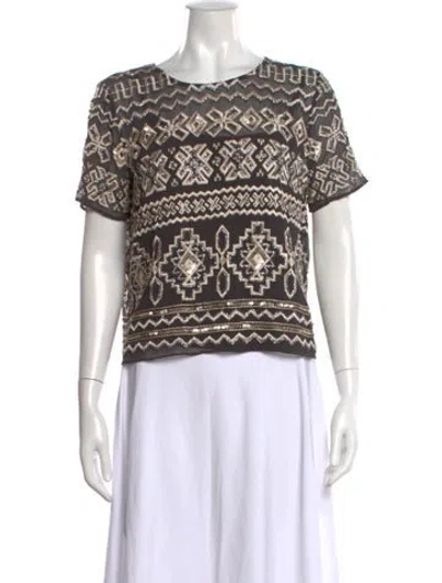Pre-owned Needle & Thread Patterned Crew Neck Top In Black