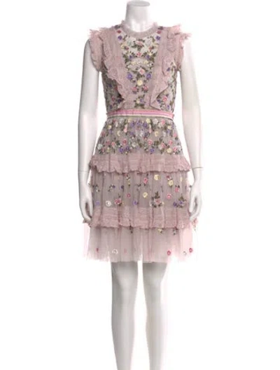 Pre-owned Needle & Thread Patterned Knee-length Dress In Pink
