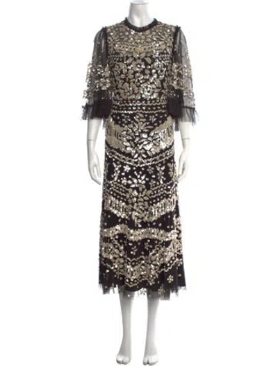 Pre-owned Needle & Thread Patterned Long Dress In Black