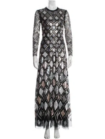 Pre-owned Needle & Thread Patterned Long Dress In Black