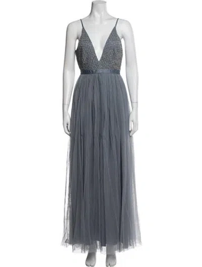 Pre-owned Needle & Thread Patterned Long Dress In Blue