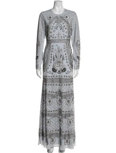 Pre-owned Needle & Thread Patterned Long Dress In Blue