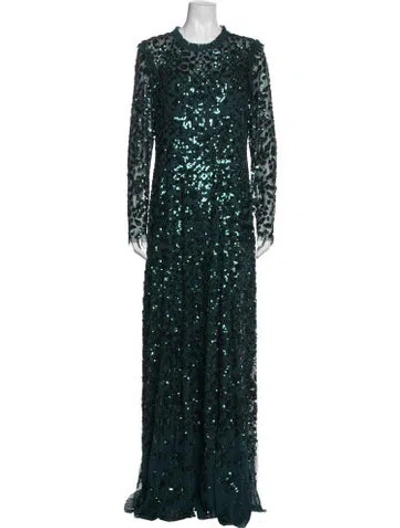 Pre-owned Needle & Thread Patterned Long Dress In Green