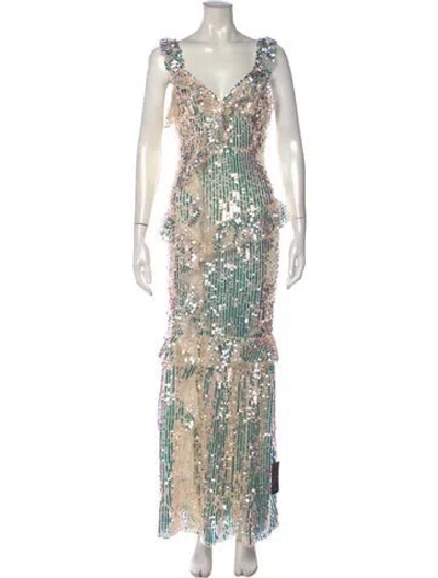 Pre-owned Needle & Thread Patterned Long Dress In Neutral