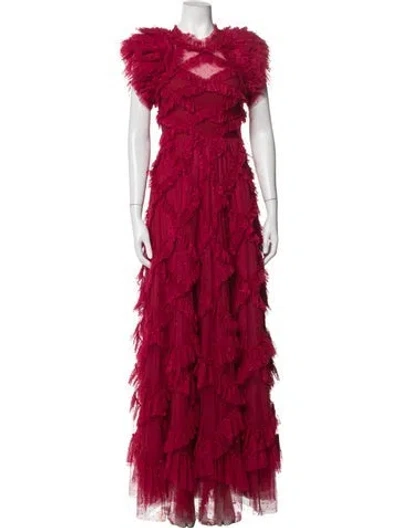 Pre-owned Needle & Thread Patterned Long Dress In Pink