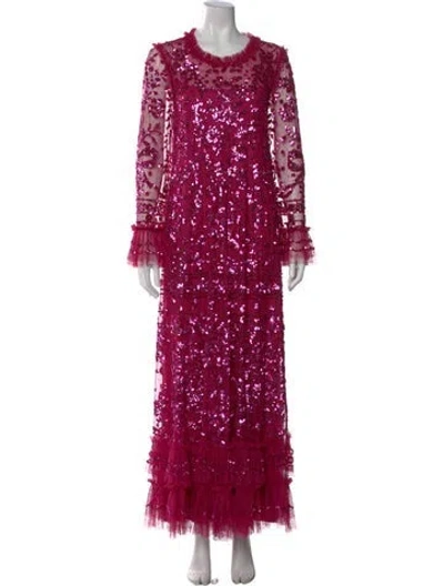 Pre-owned Needle & Thread Patterned Long Dress In Red