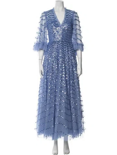 Pre-owned Needle & Thread Patterned Long Dress W/ Tags In Blue