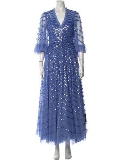 Pre-owned Needle & Thread Patterned Long Dress W/ Tags In Blue