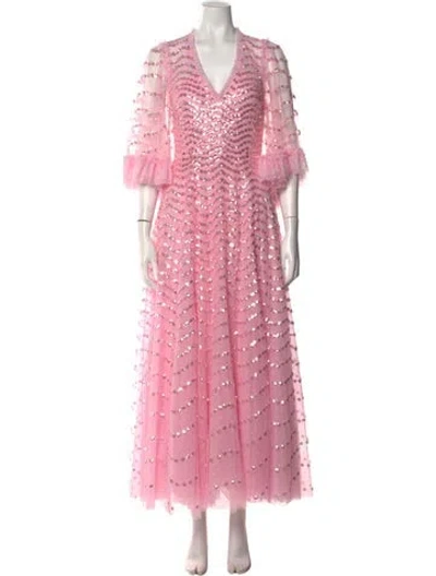 Pre-owned Needle & Thread Patterned Long Dress W/ Tags In Pink