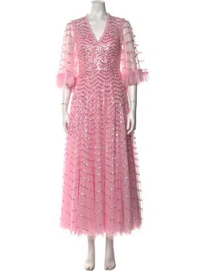 Pre-owned Needle & Thread Patterned Long Dress W/ Tags In Pink