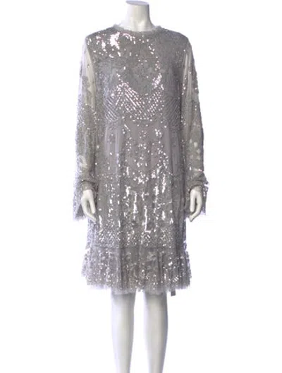 Pre-owned Needle & Thread Patterned Midi Length Dress In Grey