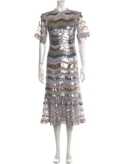 Pre-owned Needle & Thread Patterned Midi Length Dress In Multi
